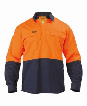 Bisley Half Closed Shirt LS Hi Vis
