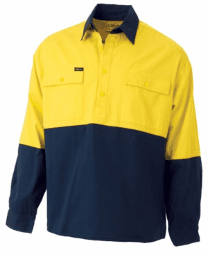 Bisley Half Closed Shirt LS Hi Vis